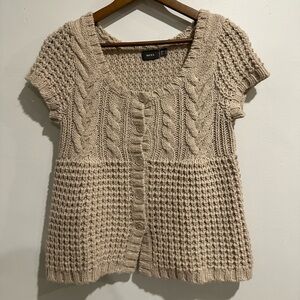 MEXX Cream Cable Knit Y2K Cottagecore Short Sleeve Button Up/Cardigan Size M